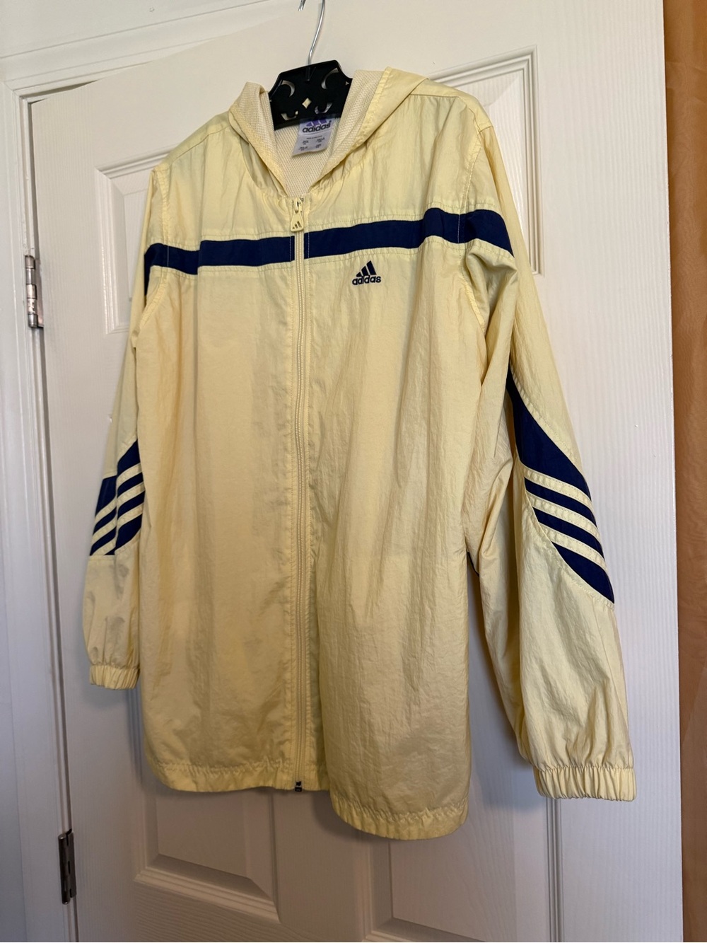adidas Yellow Hooded Windbreaker with Navy Stripes